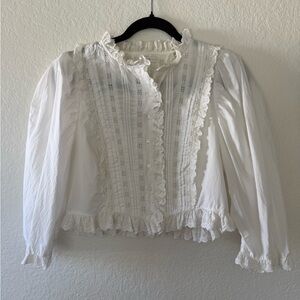 Doen Amadine White Lace Trim Blouse